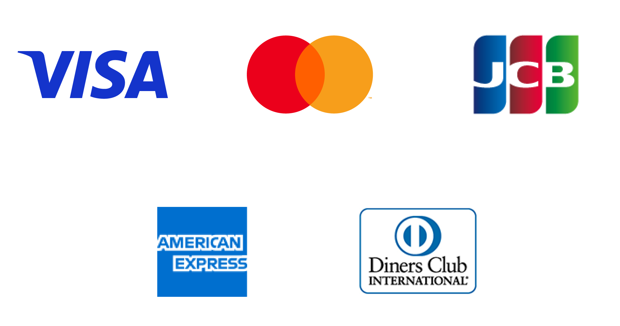 VISA Mastercard JCB American Express Diners Club