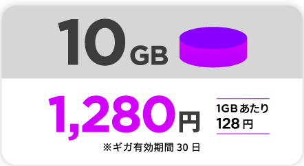 10GB 1,280円 1GBあたり128円 ギガ有効期限30日