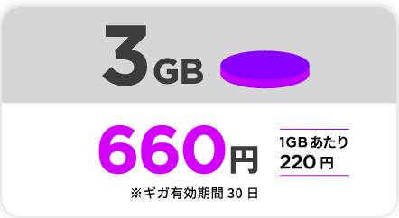 3GB 660円 1GBあたり220円 ギガ有効期限30日